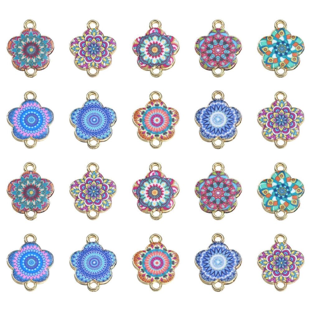 7301 30Pcs Random Flower Connector Charms Enamel Flower Charms with Double